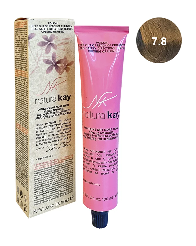 Vopsea vegana 7.8 Hazelnut Blonde, 100ml, Natural Kay