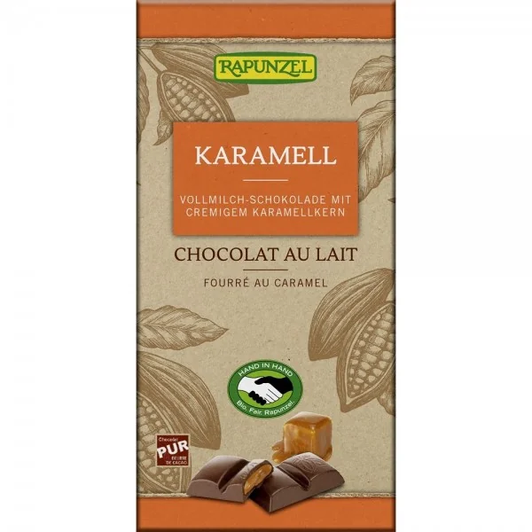 Ciocolata cu lapte si crema de caramel bio, 100g, Rapunzel