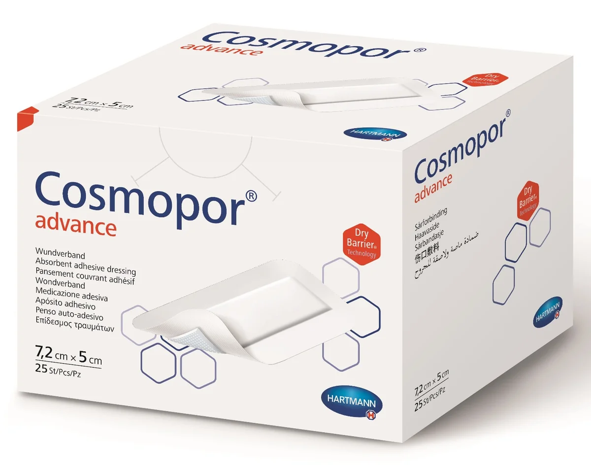 Plasture Steril Cu Corp Absorbant Si Margini Autoadezive, 7.2x5 Cm, 25 Plasturi, Cosmopor