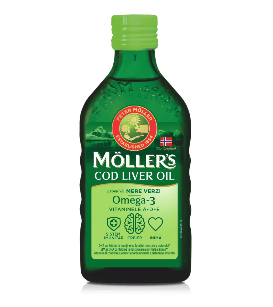 Ulei Din Ficat De Cod Cu Aroma De Mere Verzi, 250 ml, Moller's