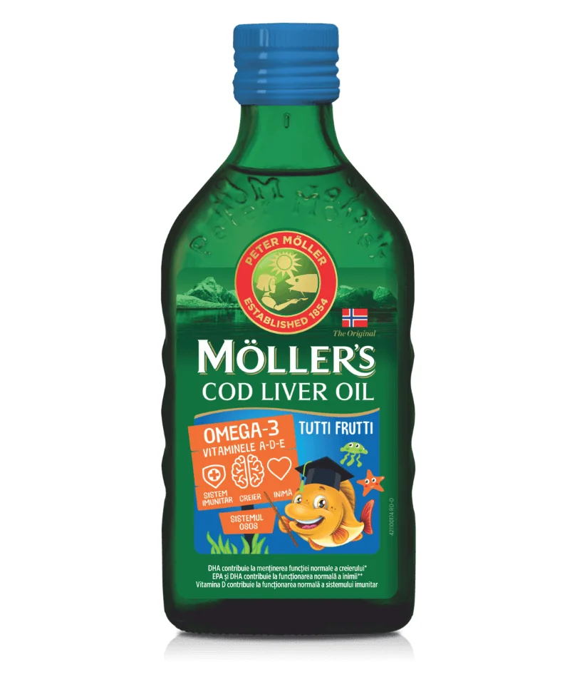 Ulei Din Ficat De Cod Cu Aroma De Tutti Frutti Pentru Copii, 250ML, Moller's