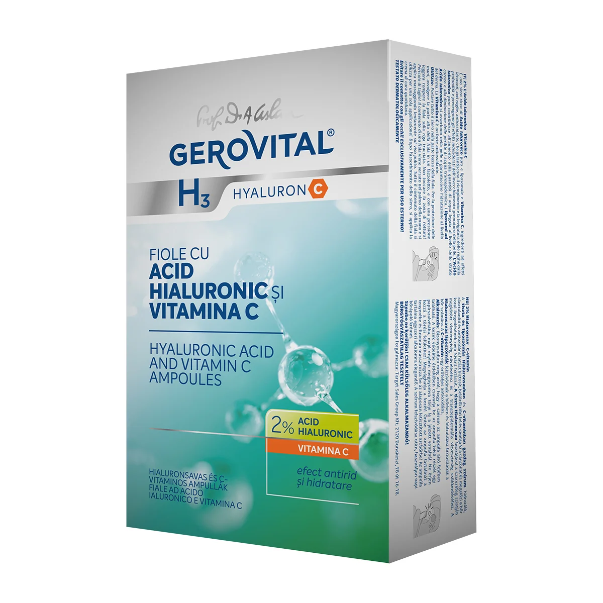 Fiole Cu Acid Hialuronic Si Vitamina C H3 Hyaluron C, 10 x 2ml, Gerovital