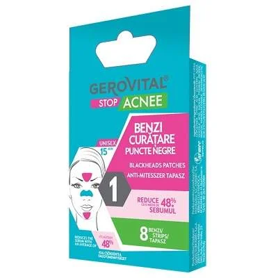 Benzi Curatare Puncte Negre Stop Acnee, 8 Bucati, Gerovital