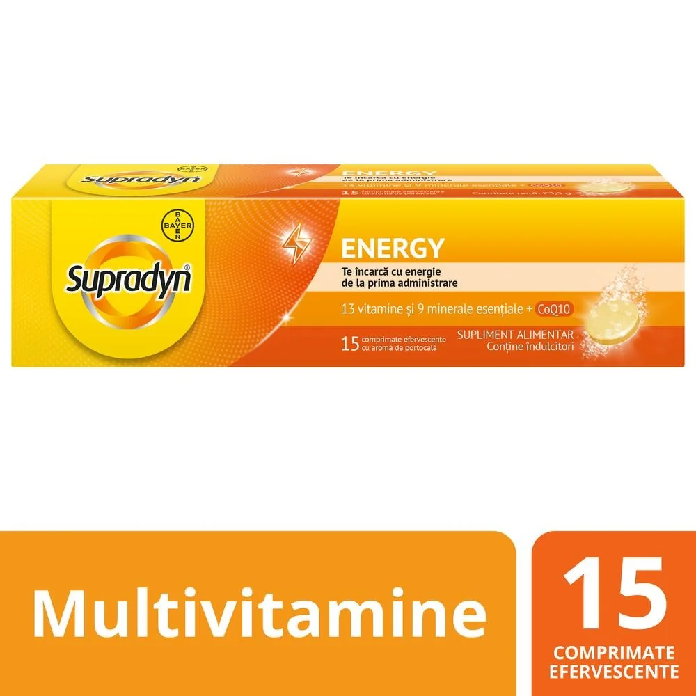 Supradyn Energy Cu Coenzima Q10, 15 Comprimate Efervescente, Bayer