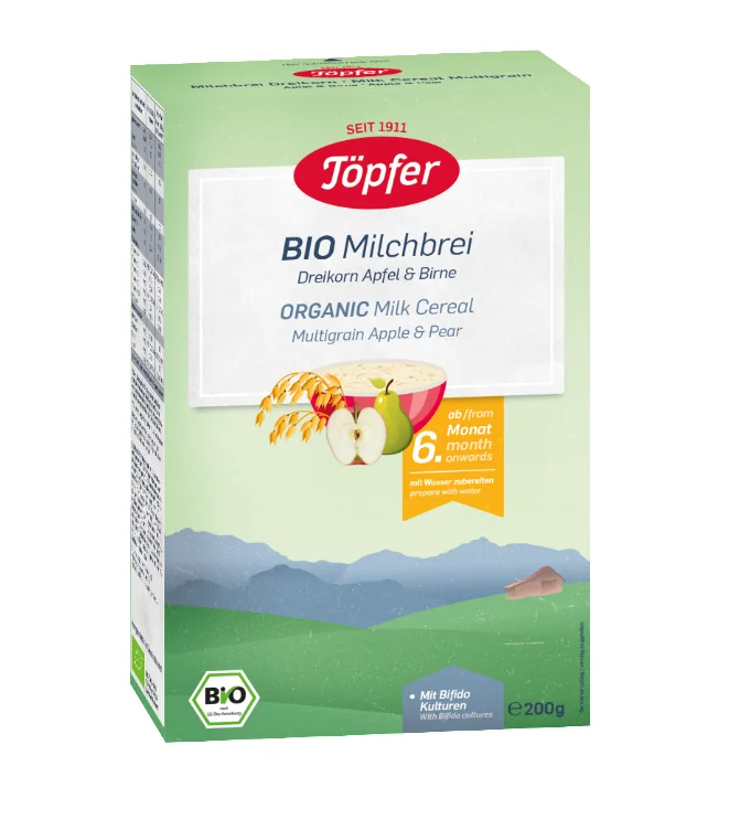 Multicereale Cu Mere Si Pere Bio De La 6 Luni, 200g, Topfer