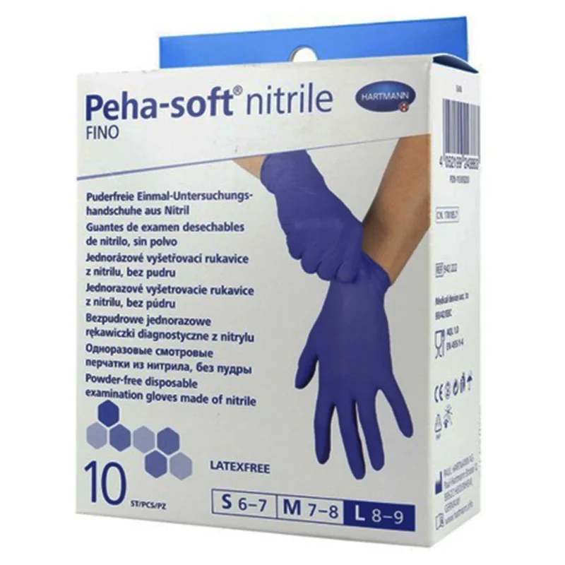 Manusi De Examinare Albastre Din Nitril Peha Soft Fino Marimea L, 10 Bucati, Hartmann