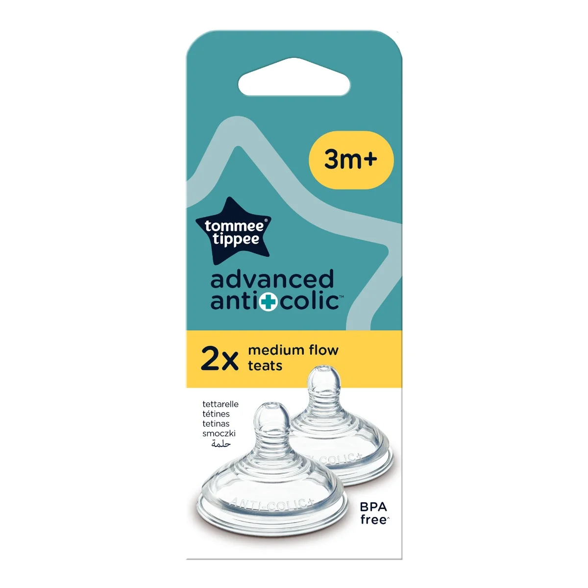 Tetine Advanced Anti-Colic Flux Mediu 3+ Luni Natural Start, 2 Bucati, Tommee Tippee