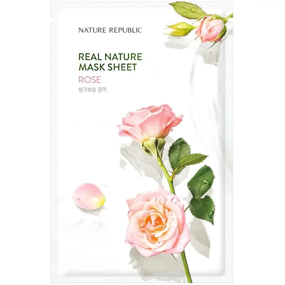 Masca tip servetel pentru fata cu trandafir Real Nature, 23g, Nature Republic