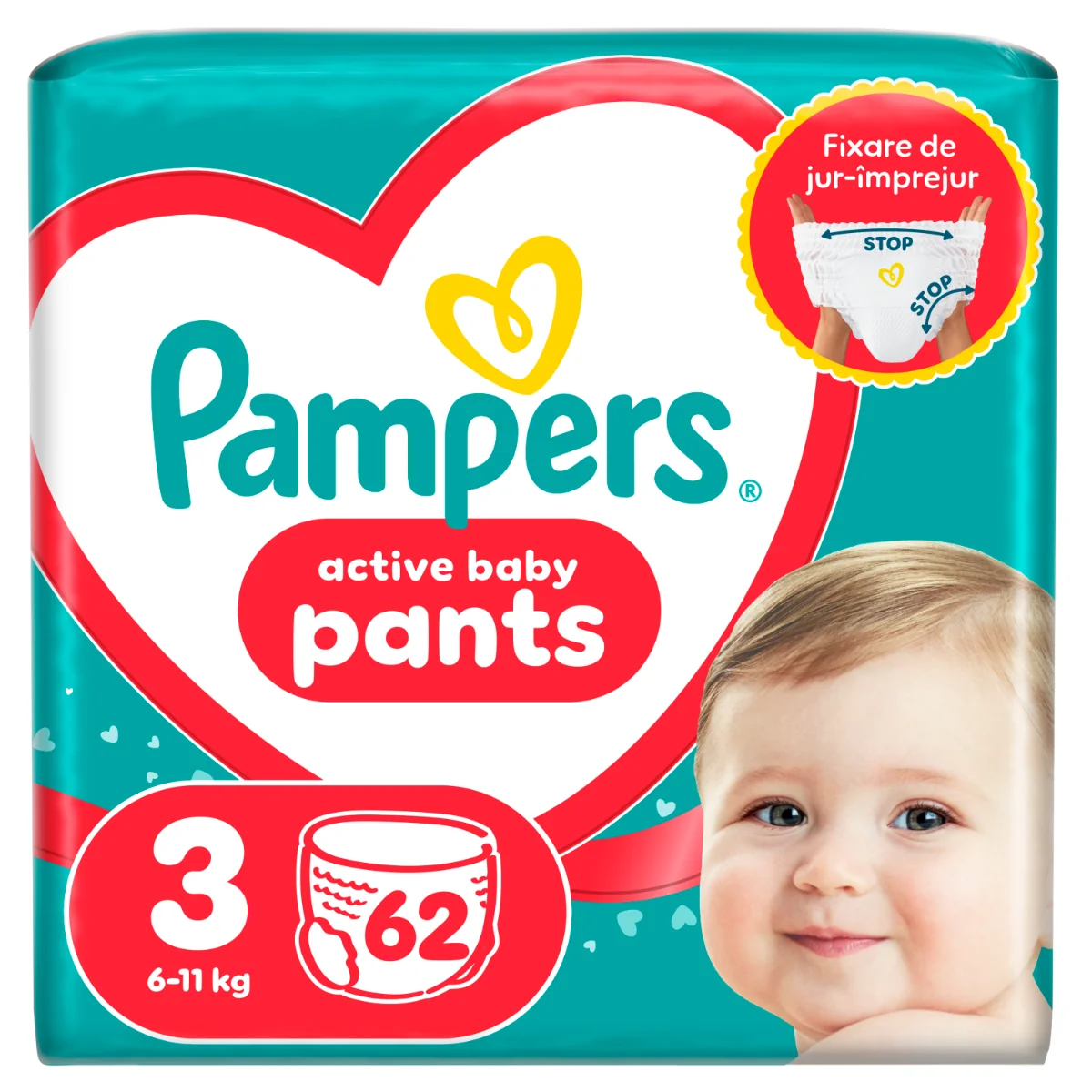 Scutece-chilotel Pants Marimea 3 pentru 6-11 kg, 62 bucati, Pampers