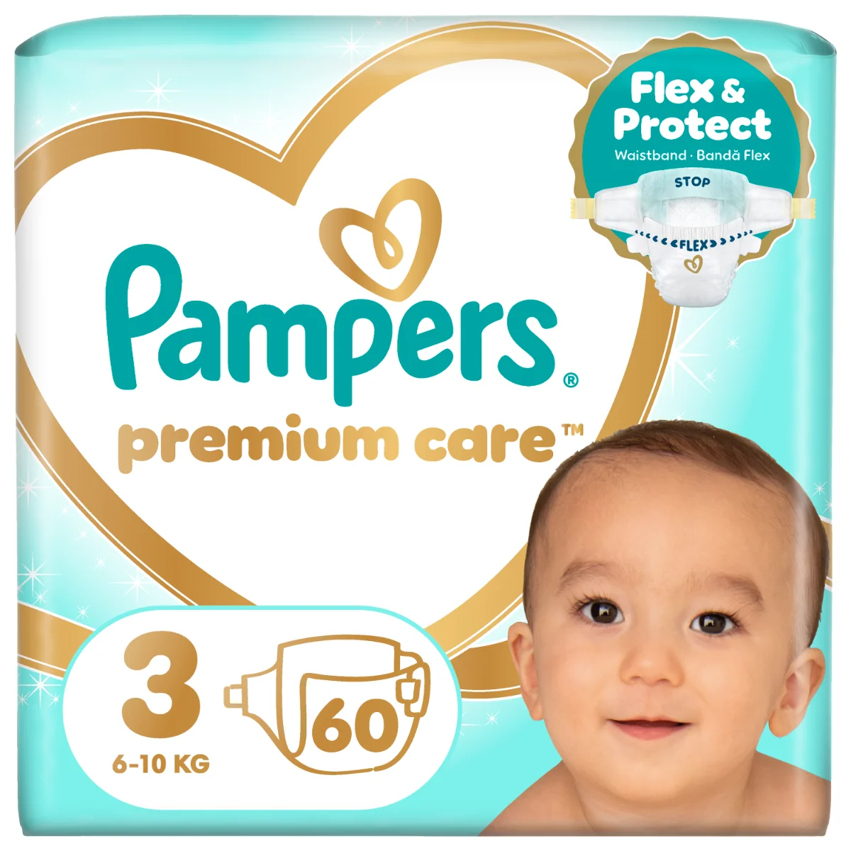 Scutece Premium Care Nr.3 6-10kg, 60 bucati, Pampers