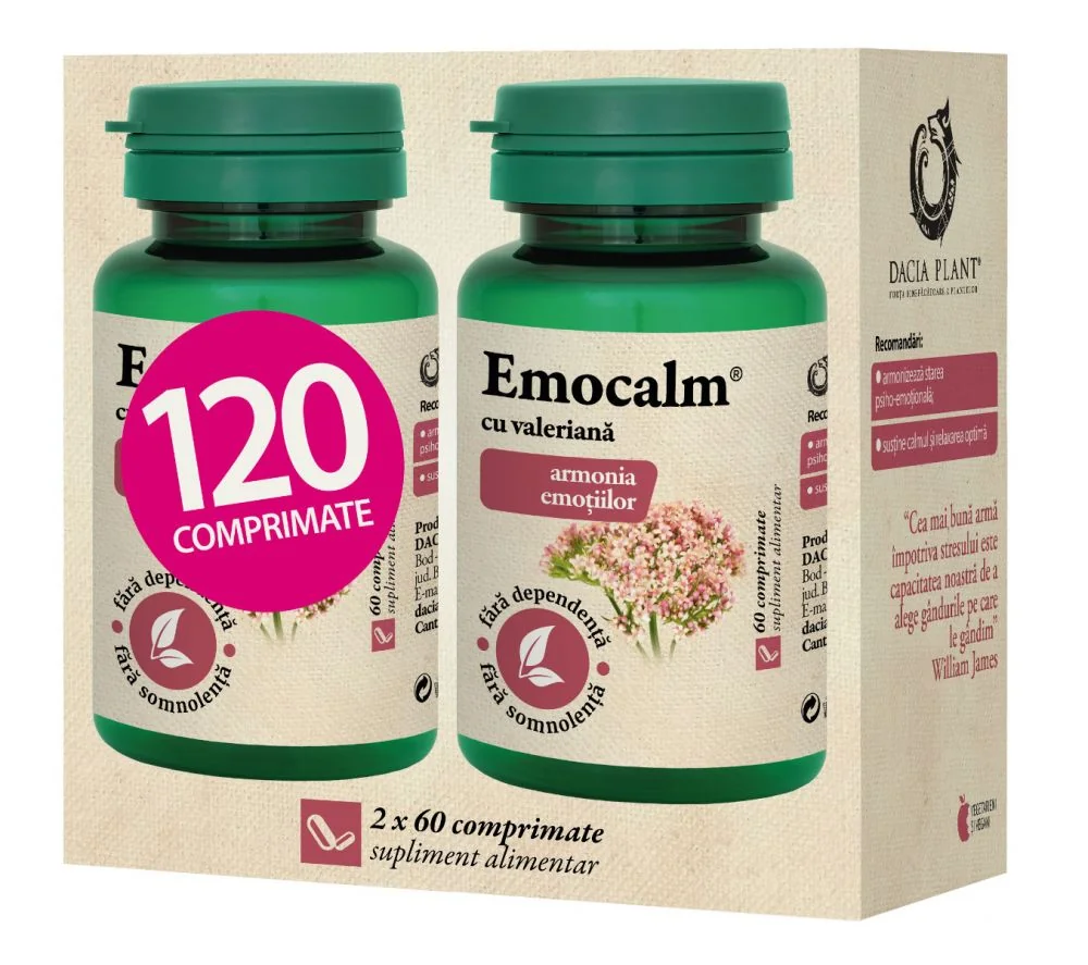 Pachet Emocalm Cu Valeriana, 120 Comprimate, Dacia Plant