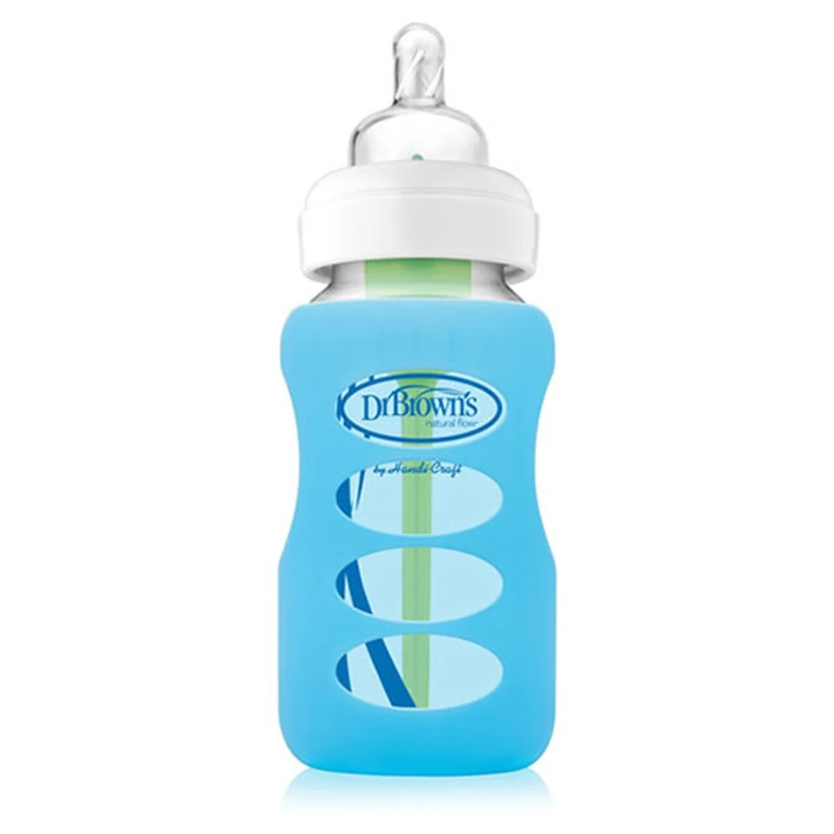 Protectie Silicon Pentru Biberon Din Sticla Cu Gat Larg Albastru, 270ml, Dr. Brown's