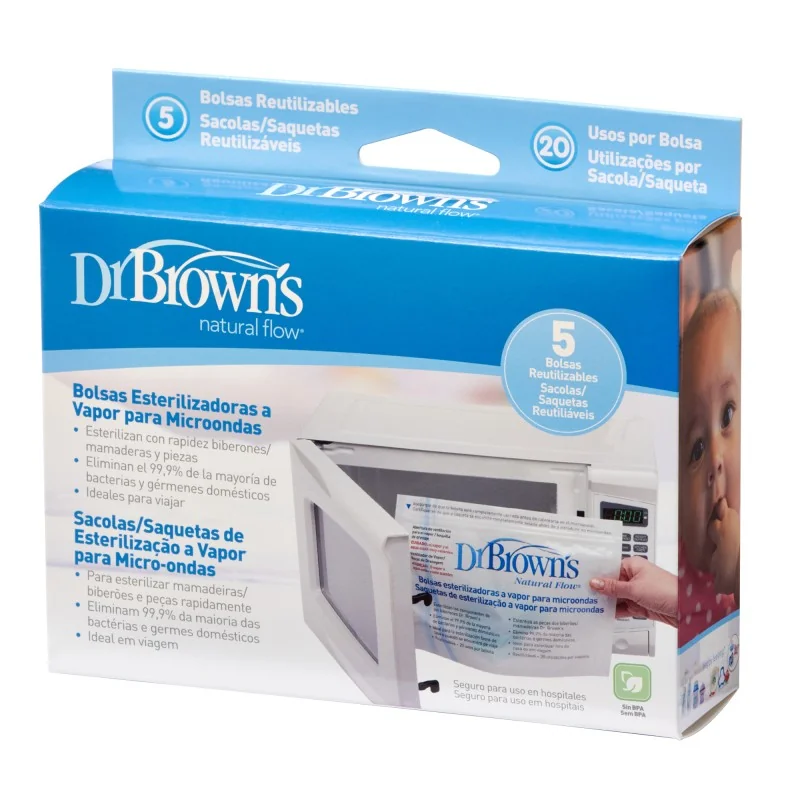 Pungi Pentru Sterilizat În Cuptorul Cu Microunde, 5 Bucăți x 180ml, Dr. Brown's