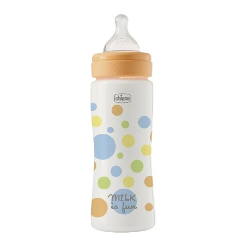 Biberon cu tetina din silicon si flux rapid Perfect Easy pentru baieti  4 luni+, 330ml, Chicco