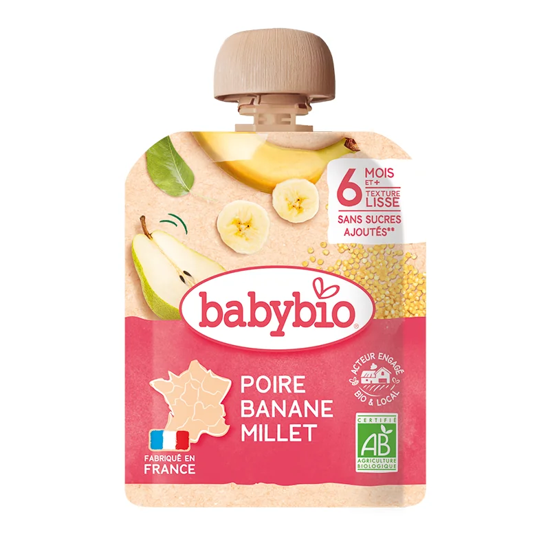 Piure de pere cu banane si mei, 90g, BabyBio