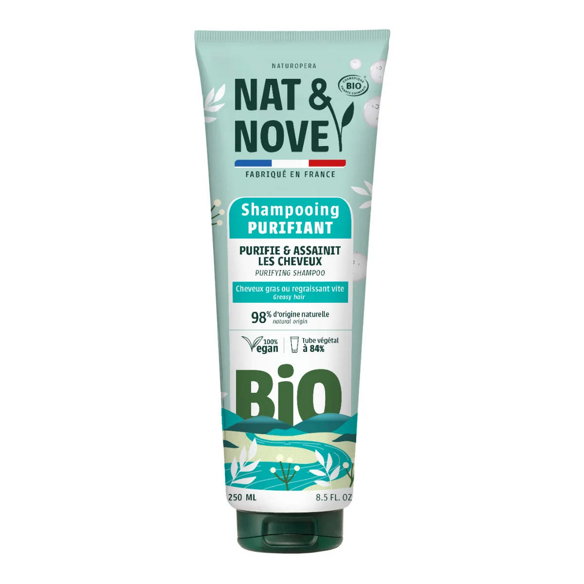 Sampon purifiant pentru par gras cu extract de urzica Bio, 250ml, Nat&Nove
