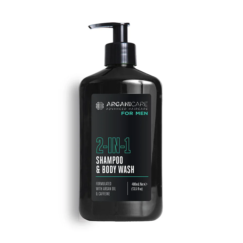 Sampon si gel de dus pentru barbati 2in1cu ulei de argan si cafeina, 400ml, Arganicare