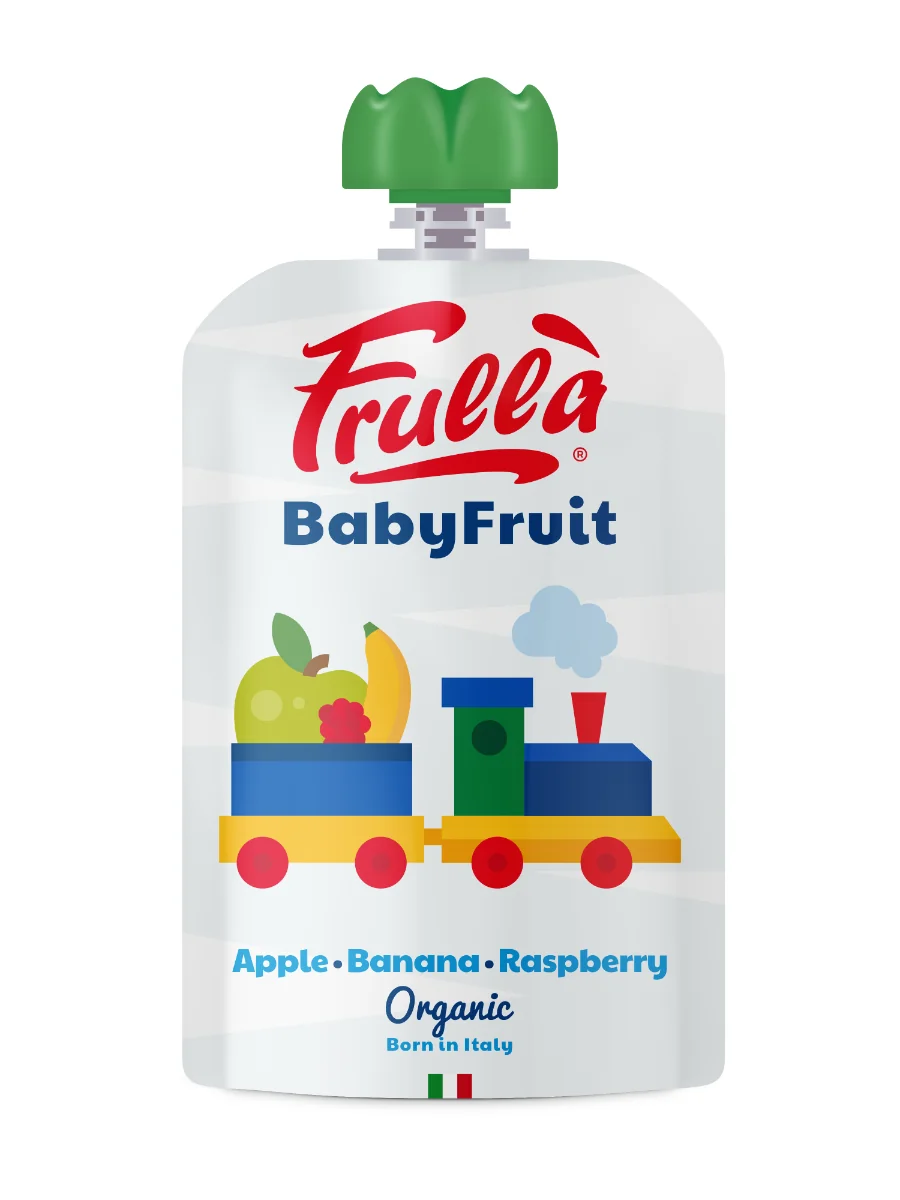 Piure pentru copii din mar banana si zmeura Baby Fruit Bio, 100g, Frulla
