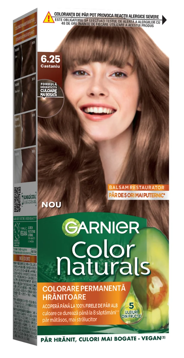 Vopsea de par permanenta Color Naturals 6.25 Castaniu, 112ml, Garnier