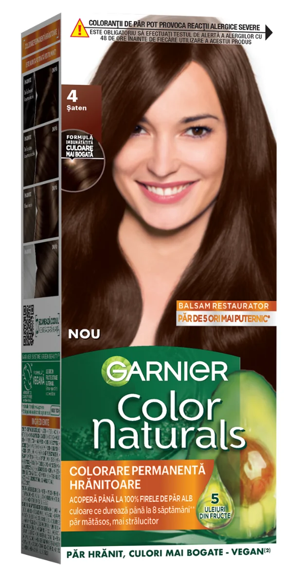 Vopsea de par permanenta Color Naturals 4 Saten, 112ml, Garnier