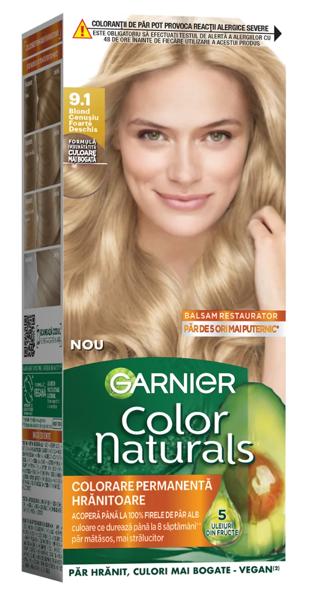Vopsea de par permanenta Color Naturals 9.1 Blond Cenusiu Foarte Deschis, 112ml, Garnier