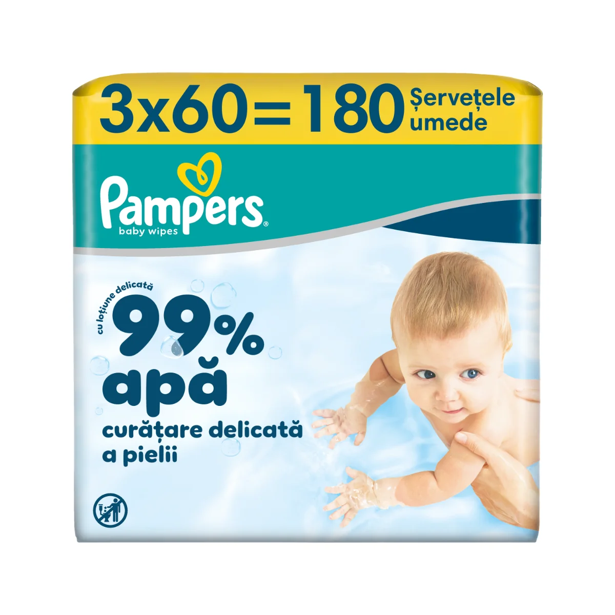 Servetele umede 99% apa cu lotiune usoara, 180 bucati, Pampers