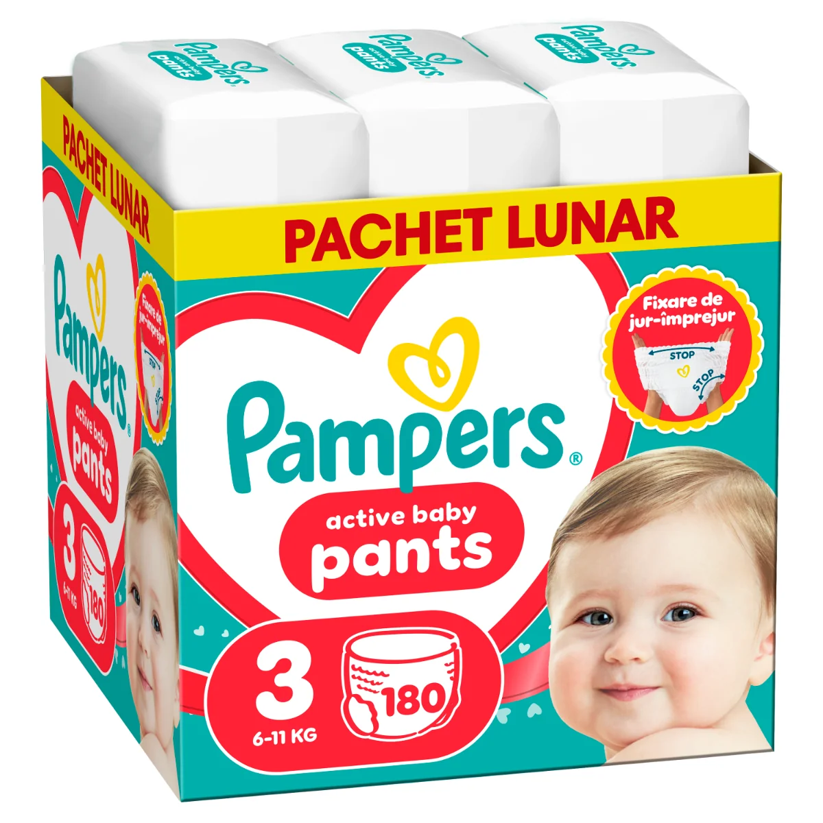 Scutece-chilotel Pants XXL Box Marimea 3 pentru 6-11 kg, 180 bucati, Pampers