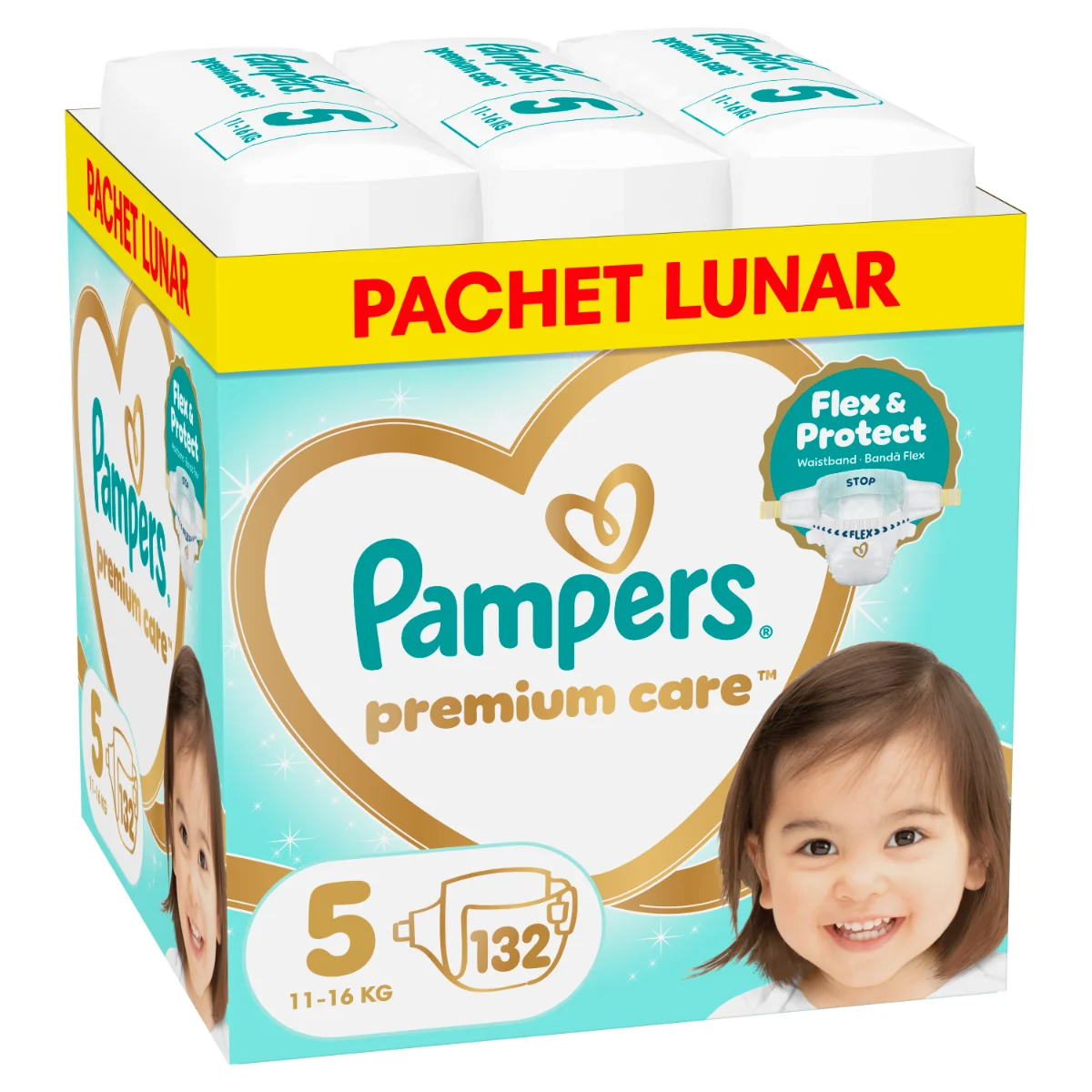 Scutece Premium Care Marimea 5 pentru 11-16 kg, 132 bucati, Pampers