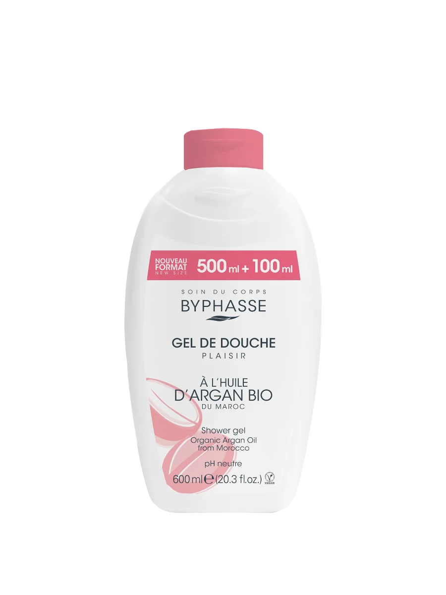 Gel de dus cu ulei de argan organic Plaisir, 600ml, Byphasse