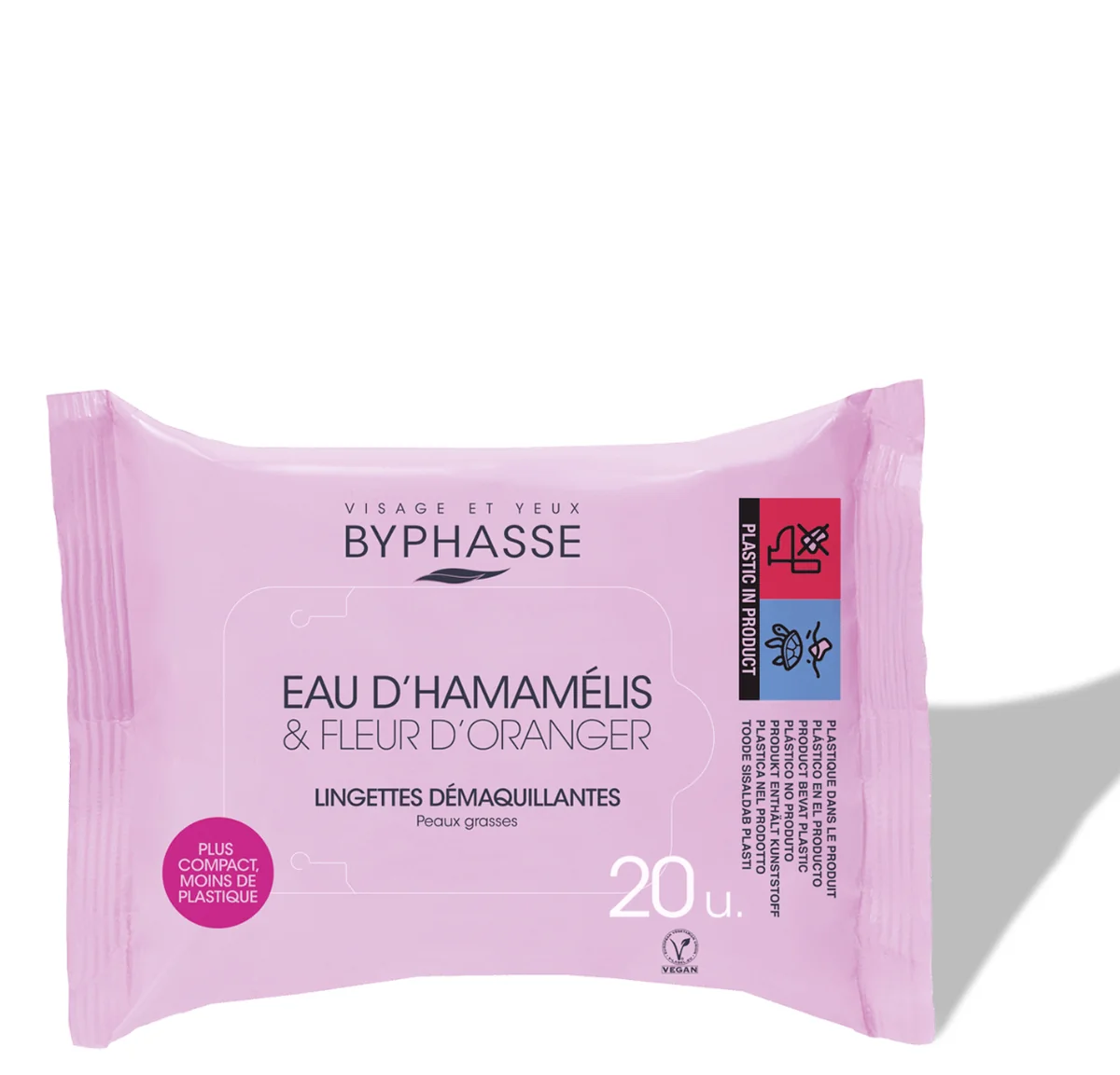 Servetele demachiante cu Apa de Hamamelis & Floare de portocal pentru ten gras, 20 bucati, Byphasse