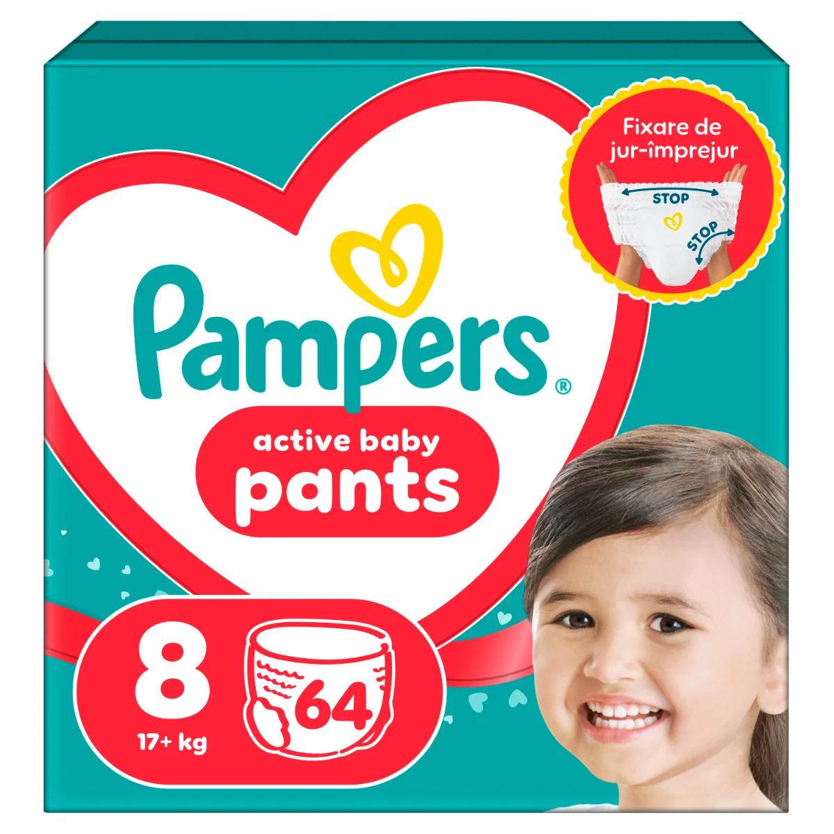 Scutece-chilotel Active Baby Pants Mega Box Marimea 8 pentru +17kg, 64 bucati, Pampers