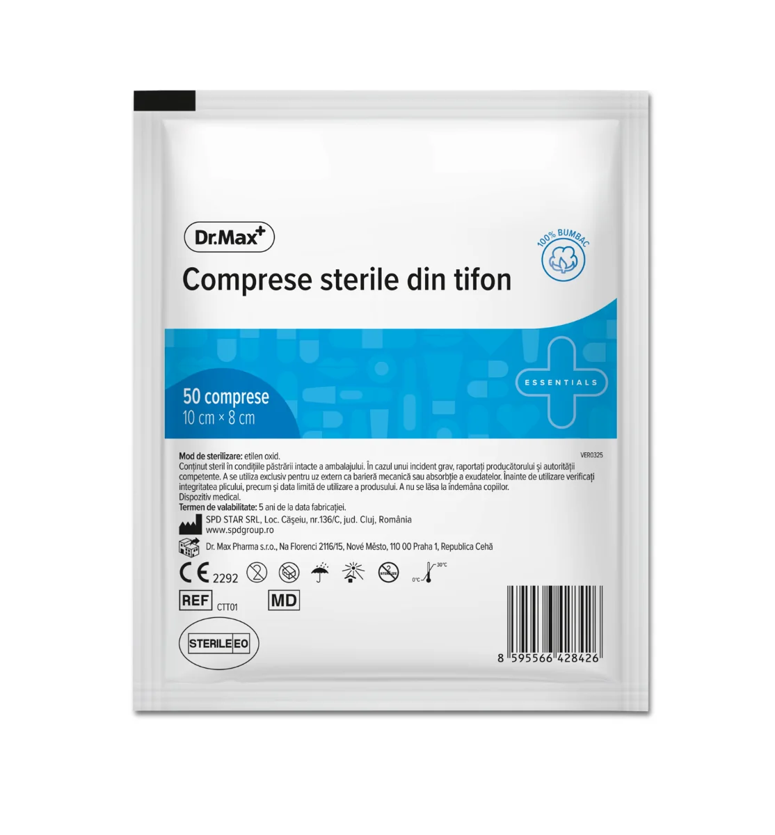 Dr. Max Comprese sterile din tifon 10 cm × 8 cm, 50 bucati