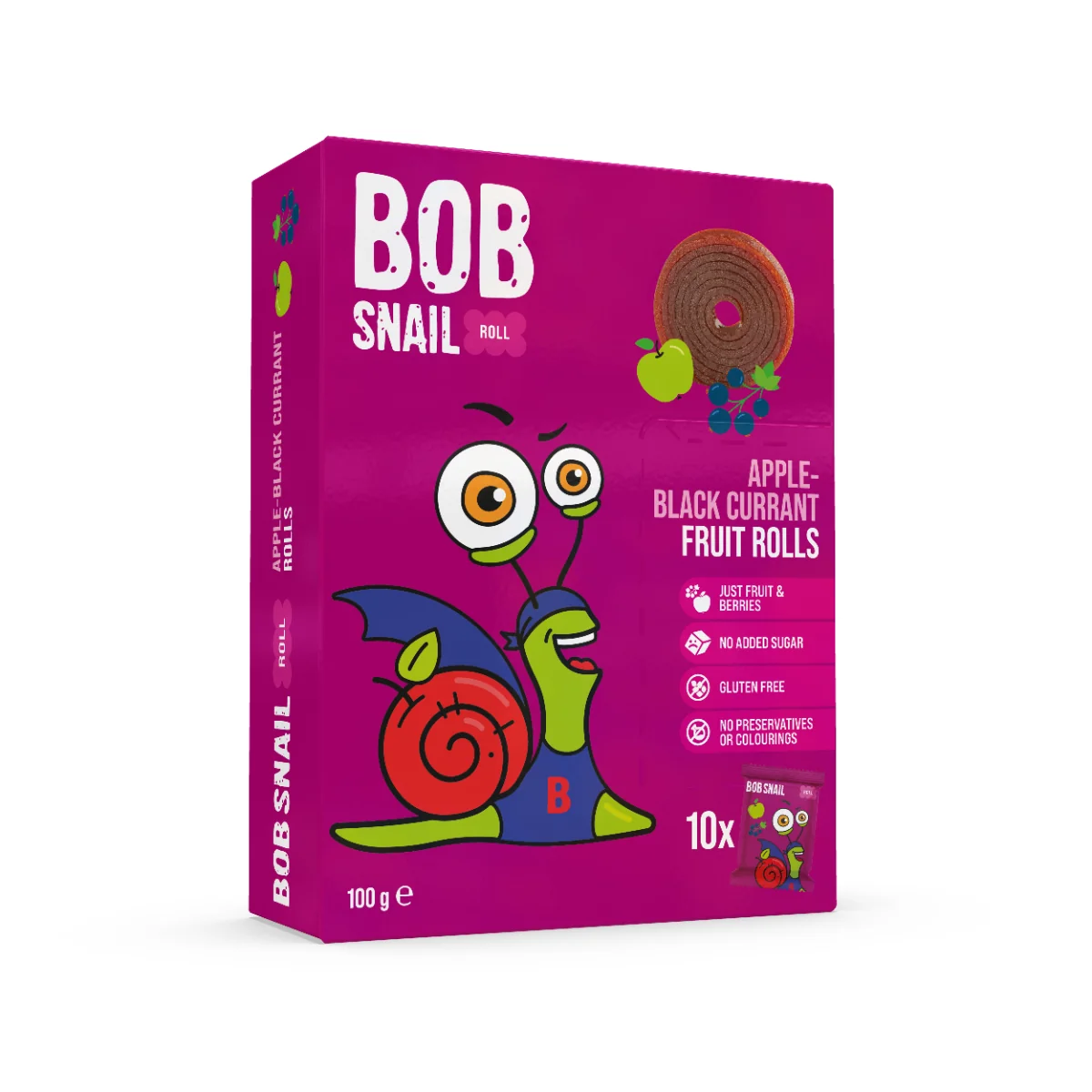 Rulou din mere si coacaze negre, 100g, Bob Snail