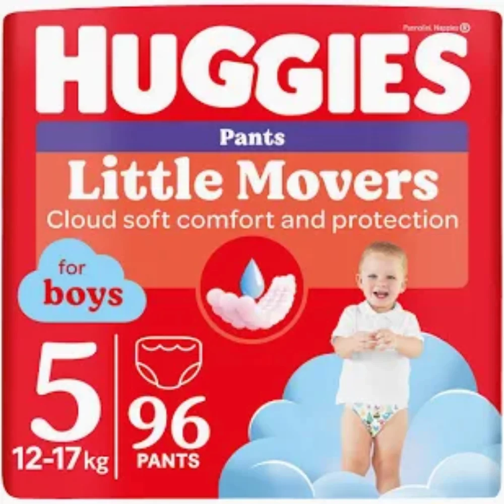 Scutece chilotel Little Movers Pants Mega Marimea 5 pentru baieti 12-17 kg, 96 bucati, Huggies