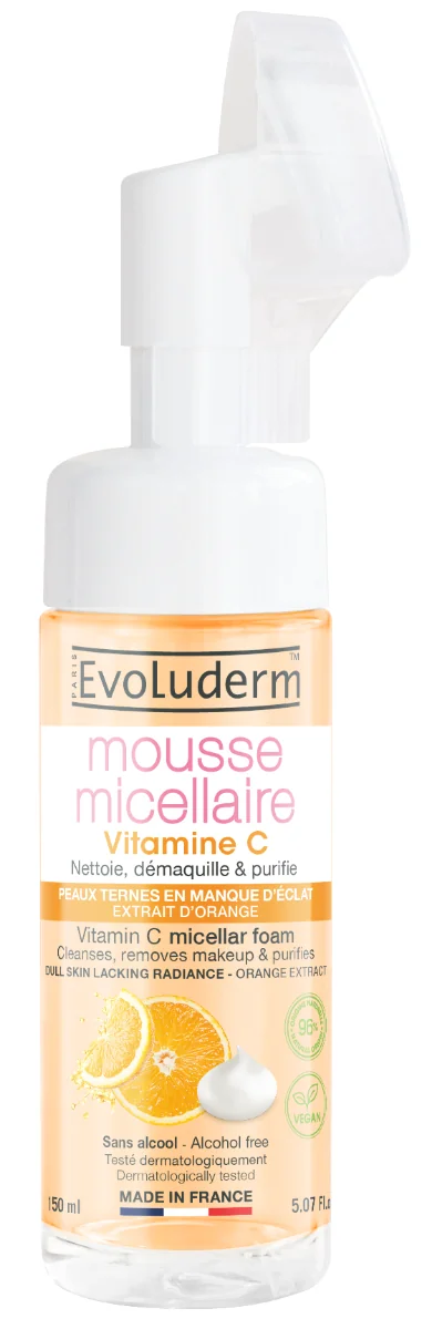 Spuma micelara de curatare cu perie din silicon Vitamin C, 150ml, Evoluderm