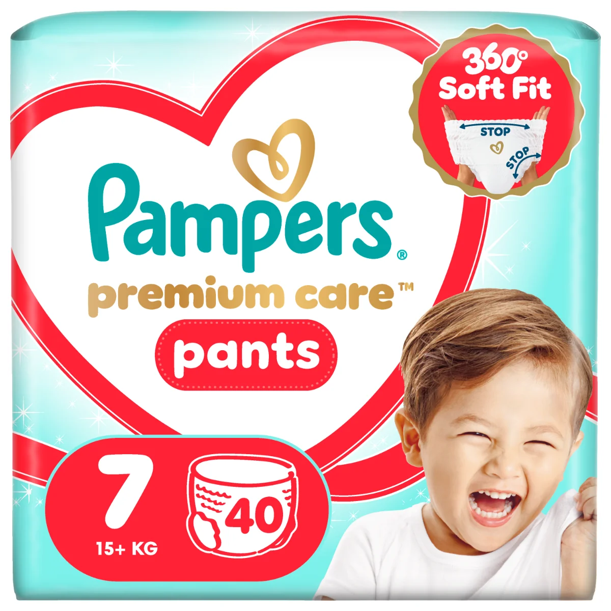 Scutece-Chilotel Premium Care Marimea 7 15kg+, 40 bucati, Pampers
