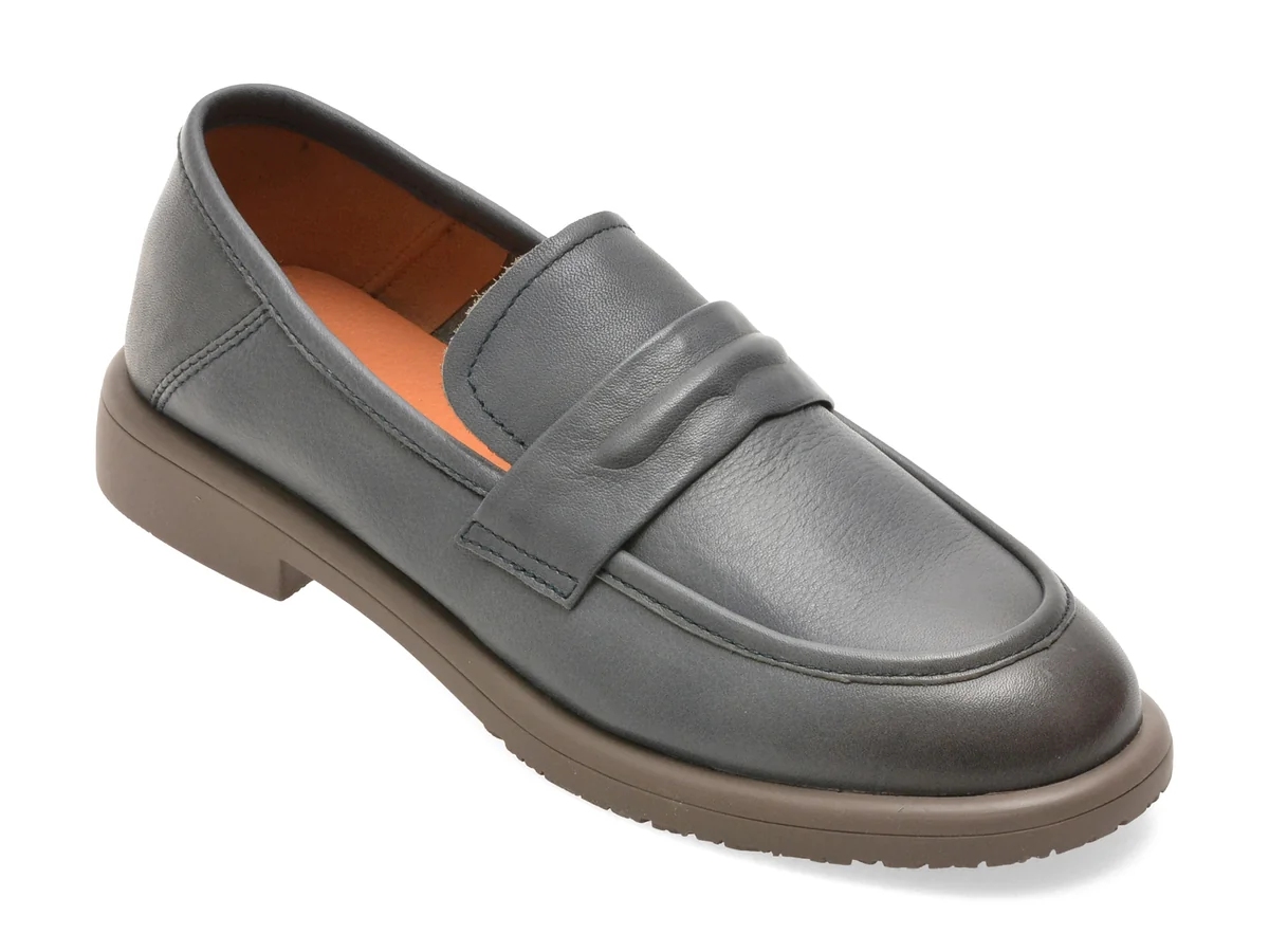 Mocasini IMAGE gri, D380, din piele naturala