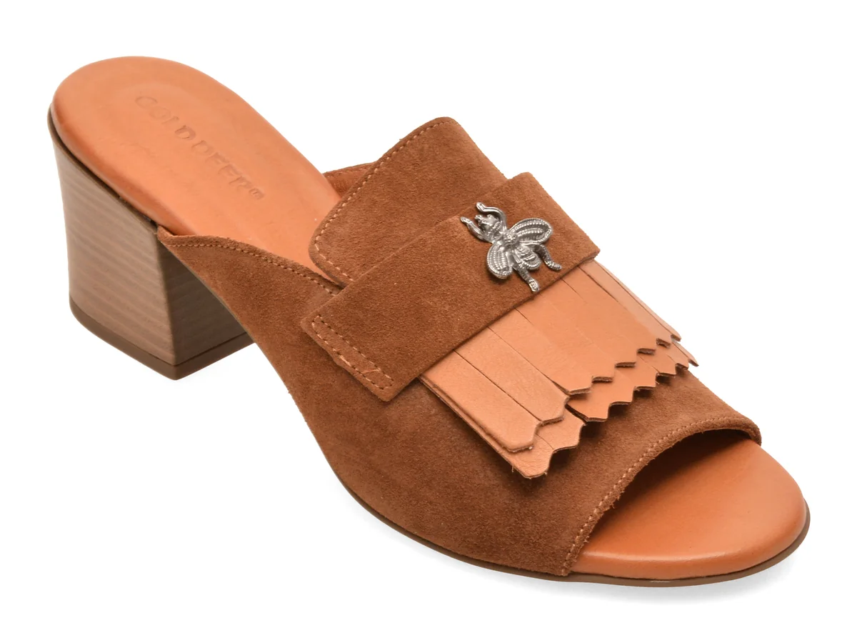 Papuci GOLD DEER maro, 13174, din piele intoarsa