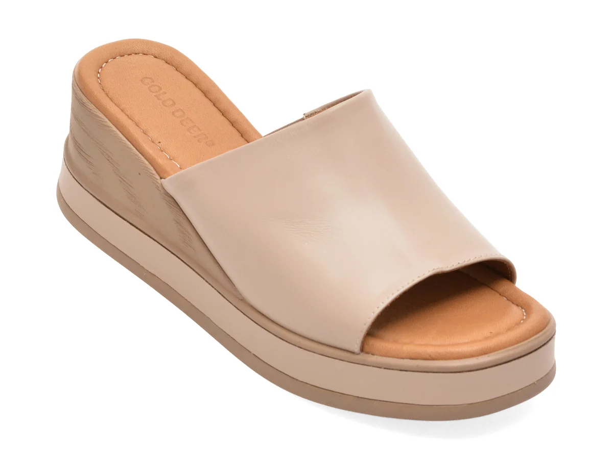 Papuci GOLD DEER gri, 22078, din piele naturala