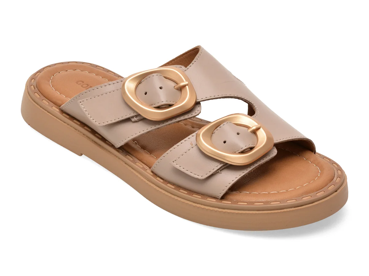 Papuci GOLD DEER gri, 22104, din piele naturala
