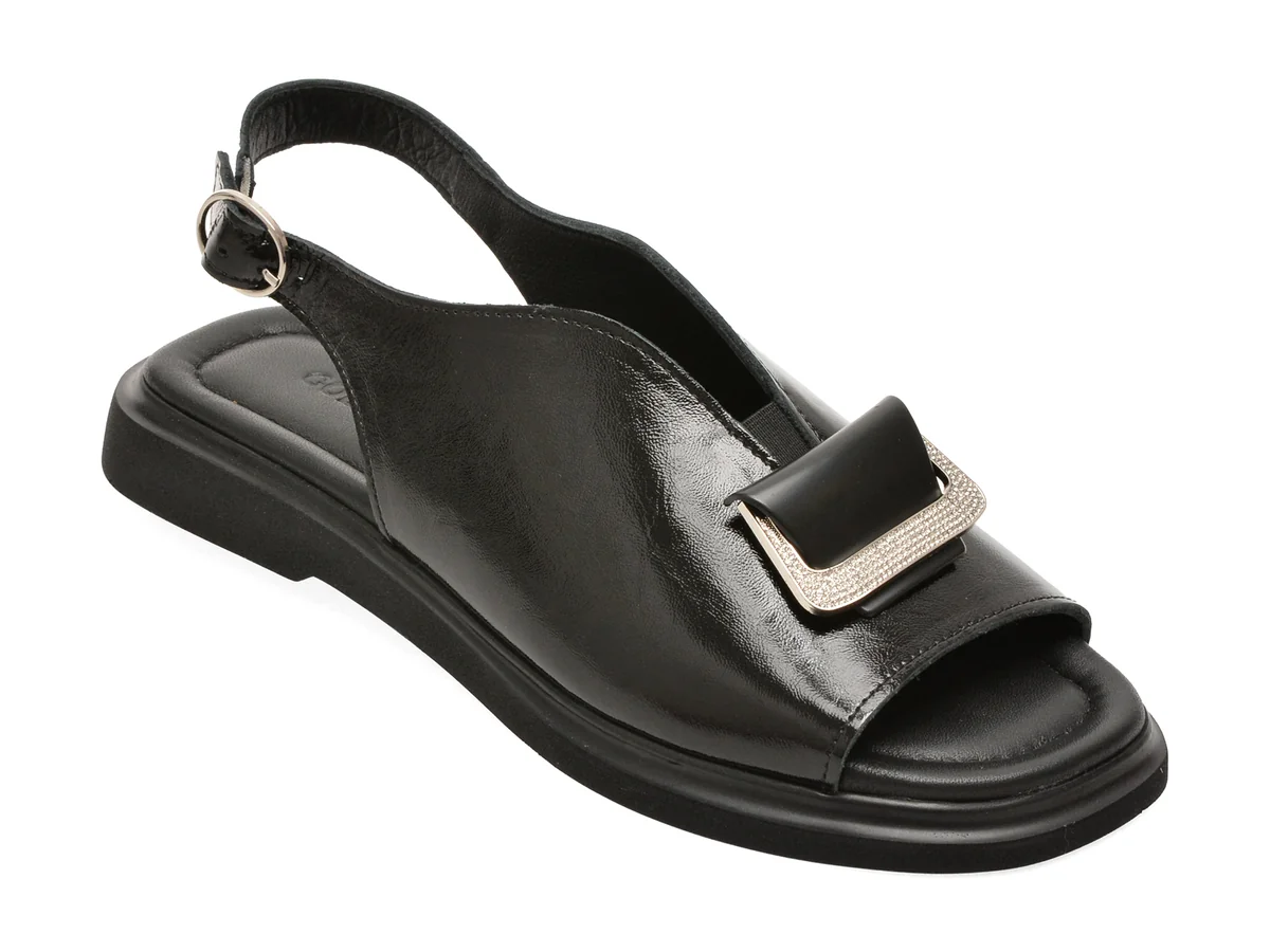 Sandale GOLD DEER negre, 22077, din piele naturala lacuita