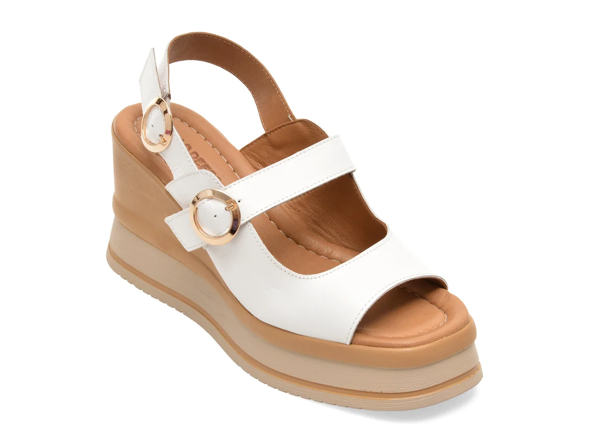 Sandale GOLD DEER albe, 22086, din piele naturala