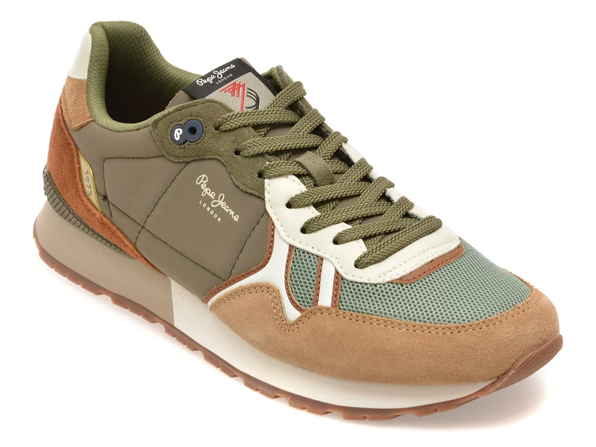 Pantofi sport PEPE JEANS verzi, MS40028, din material textil si piele naturala