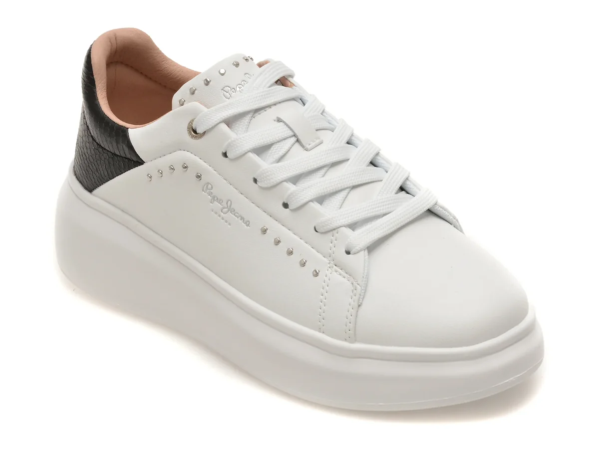 Pantofi sport PEPE JEANS albi, LS00022, din piele naturala