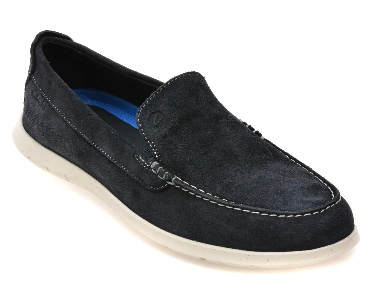 Mocasini CLARKS bleumarin, FLEXWAY STEP, din piele intoarsa