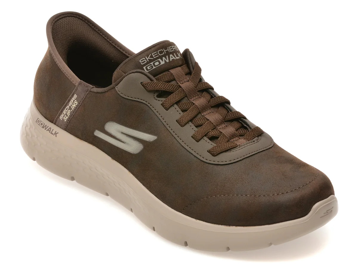 Pantofi sport SKECHERS maro, GO WALK FLEX, din material textil