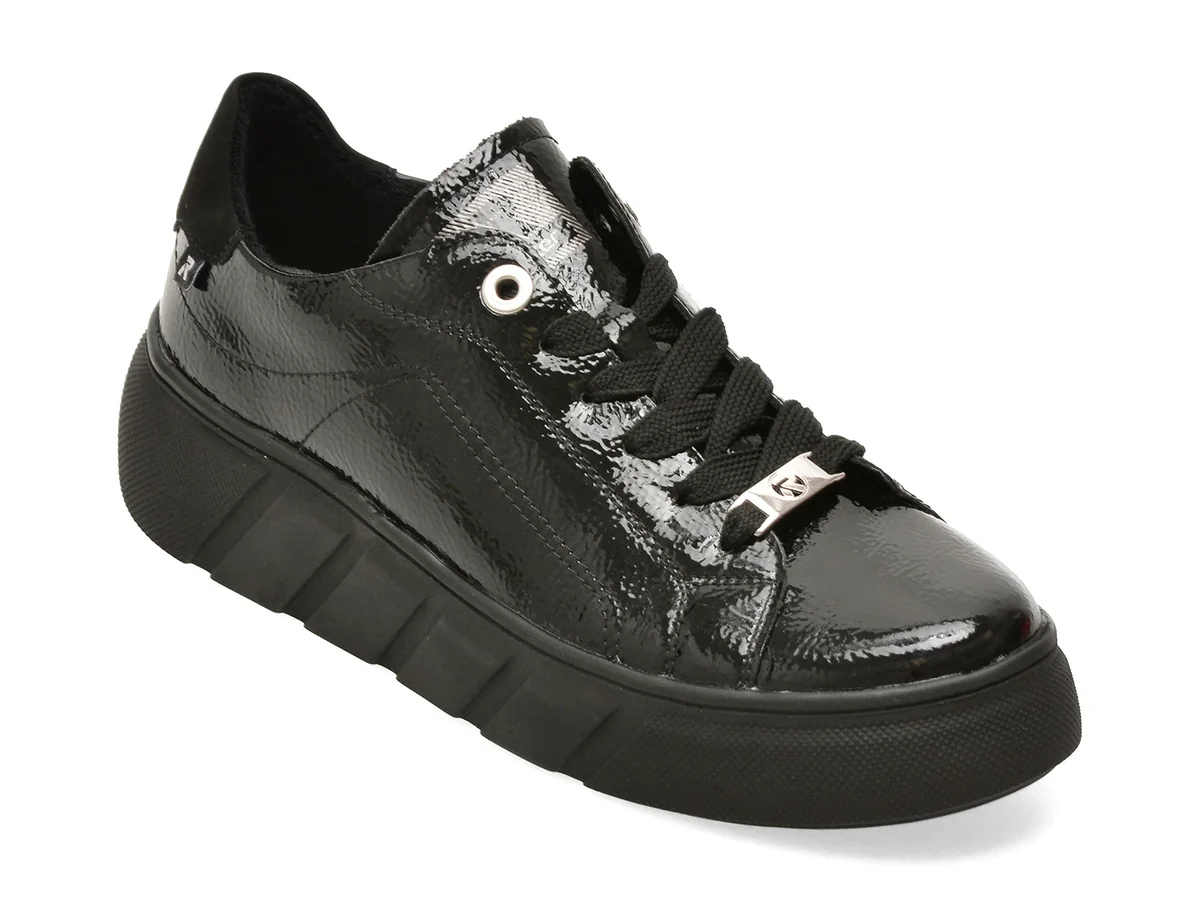 Pantofi sport RIEKER negri, W2601, din piele naturala lacuita
