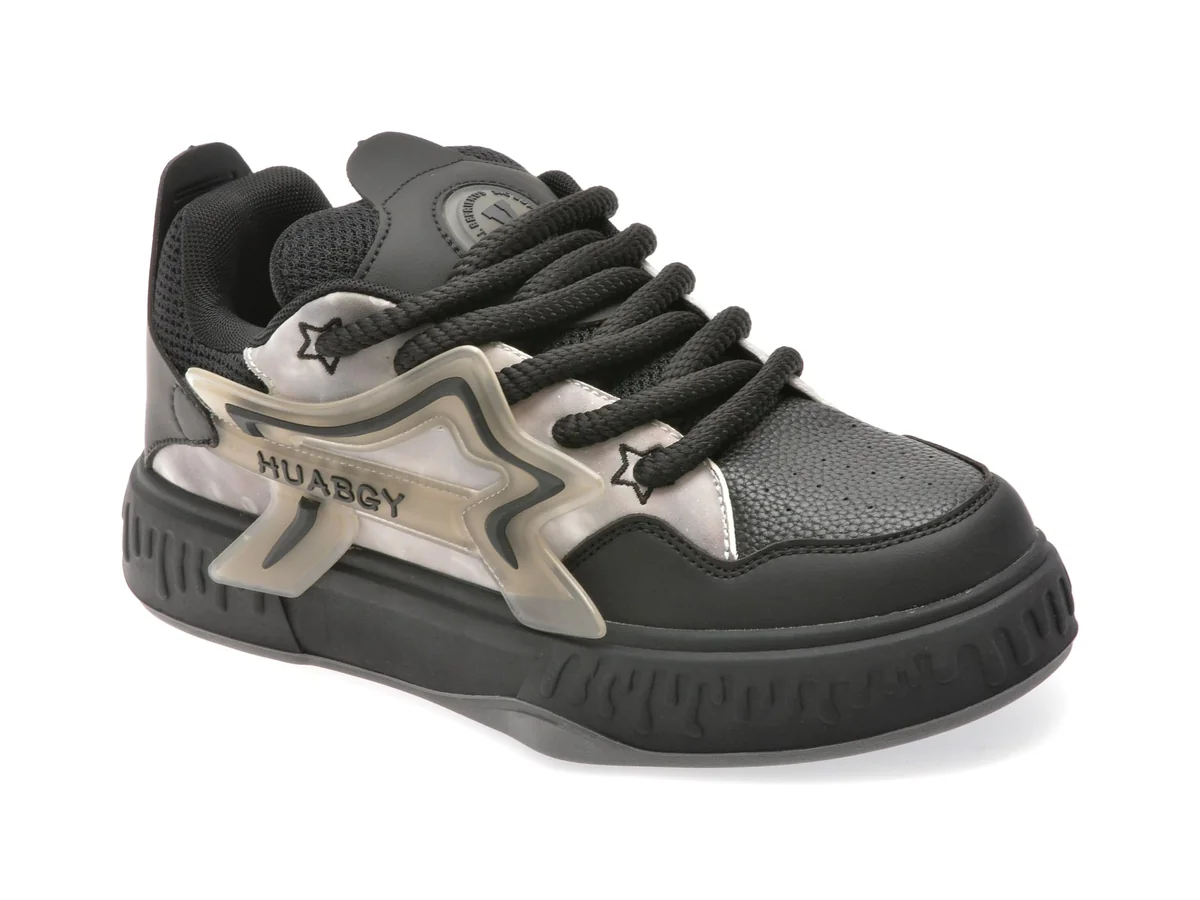 Pantofi Sport HUABANGONGYUAN Negri, 9002, Din Piele Ecologica