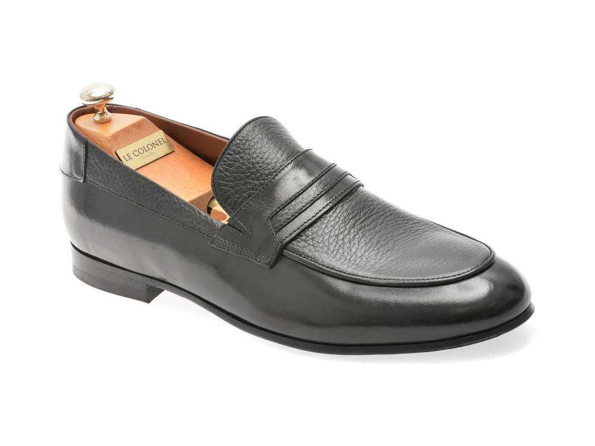 Mocasini Eleganți LE COLONEL Negri, 45860, Din Piele Naturală