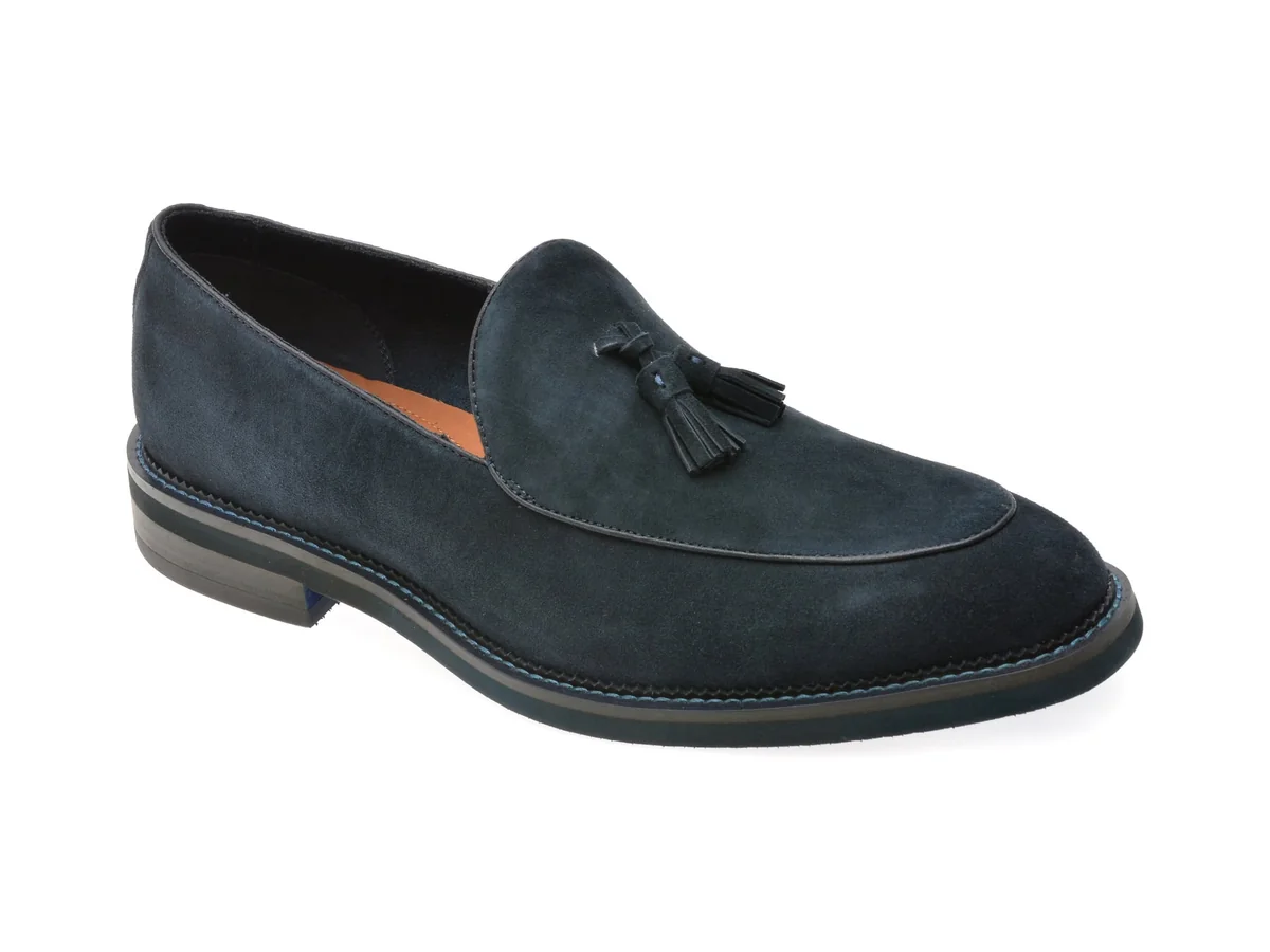 Mocasini Eleganti ALDO Bleumarin, PORTOS 410, Din Piele Intoarsa